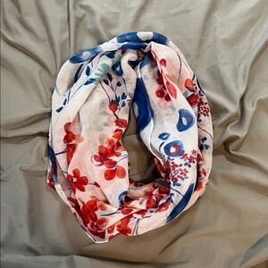 Floral Infinity Scarf - Red and Blue